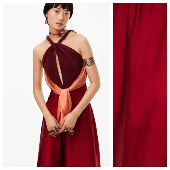 NWT. Zara Limited Edition Raspberry Long Jumpsuit with Tie. Size S. - Picture 4 of 11